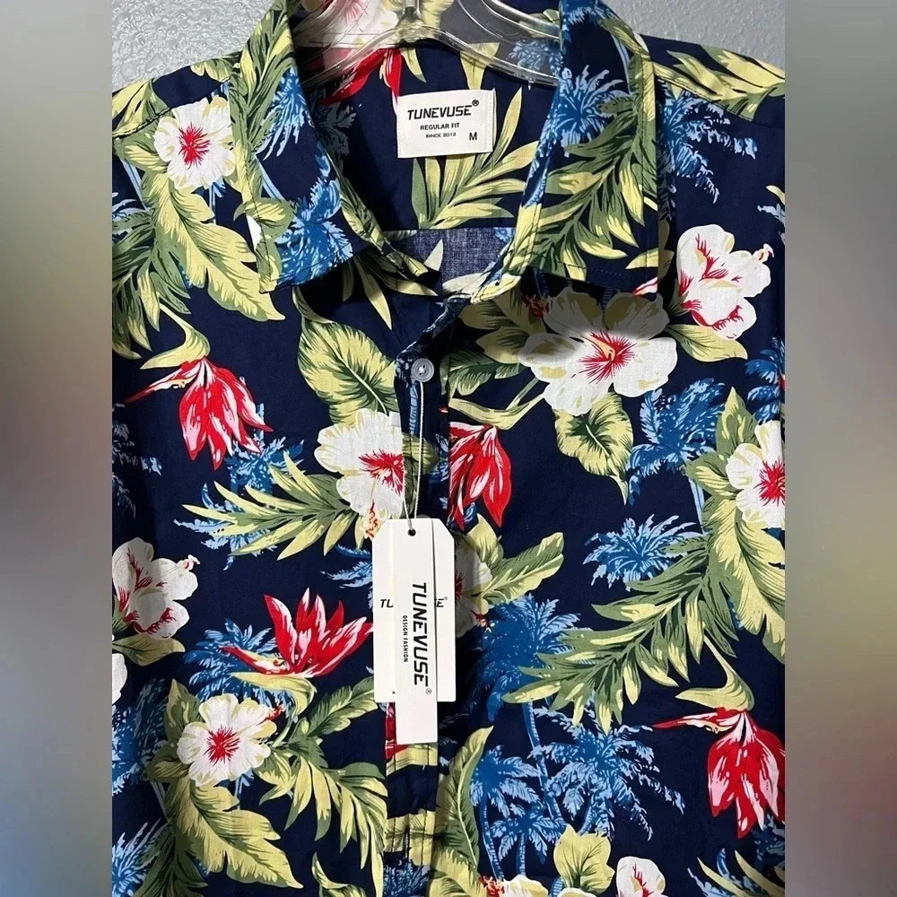 Tunevuse Men's Sz M Button Down Long Sleeve Collared Shirt NEW with Tags Floral - Picture 4 of 5